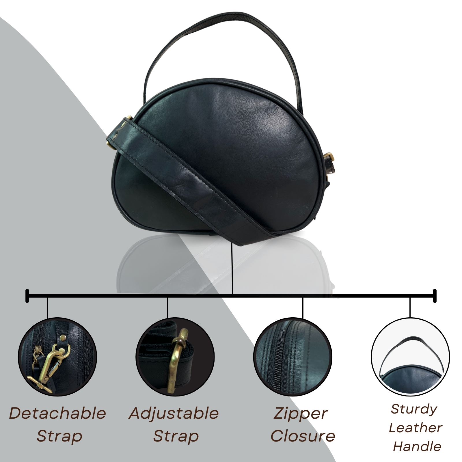 Madosh Women's Genuine Leather Handbag Purse – Minimalist Small Crossbody Bag with Detachable Strap & Top Handle, Handmade for Everyday & Evening Use